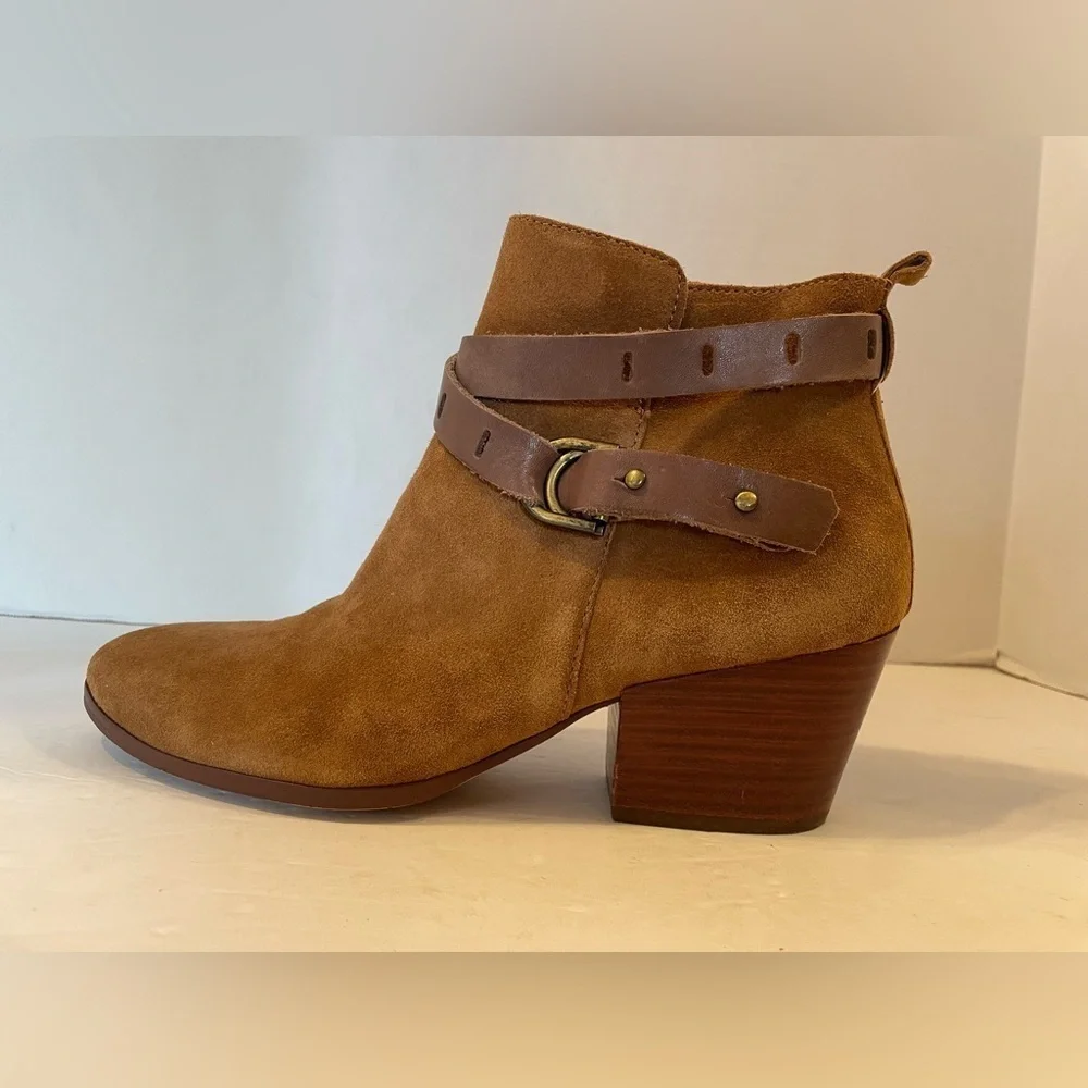Nicole Brown Leather Suede Side Zip Bootie Shoes Size 10 M